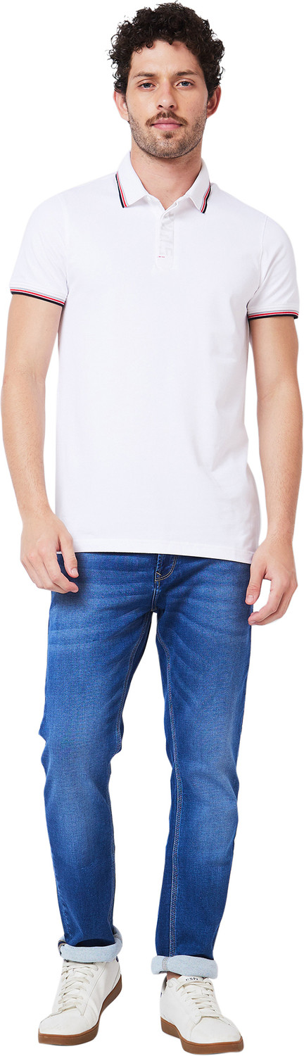 Image of Spykar Solid Men Polo Neck White T-Shirt