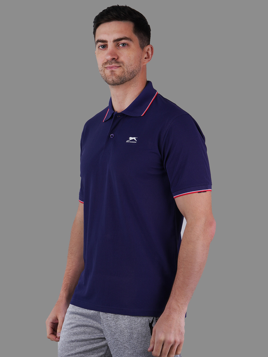 Image of Shiv Naresh Self Design Men Polo Neck Navy Blue T-Shirt