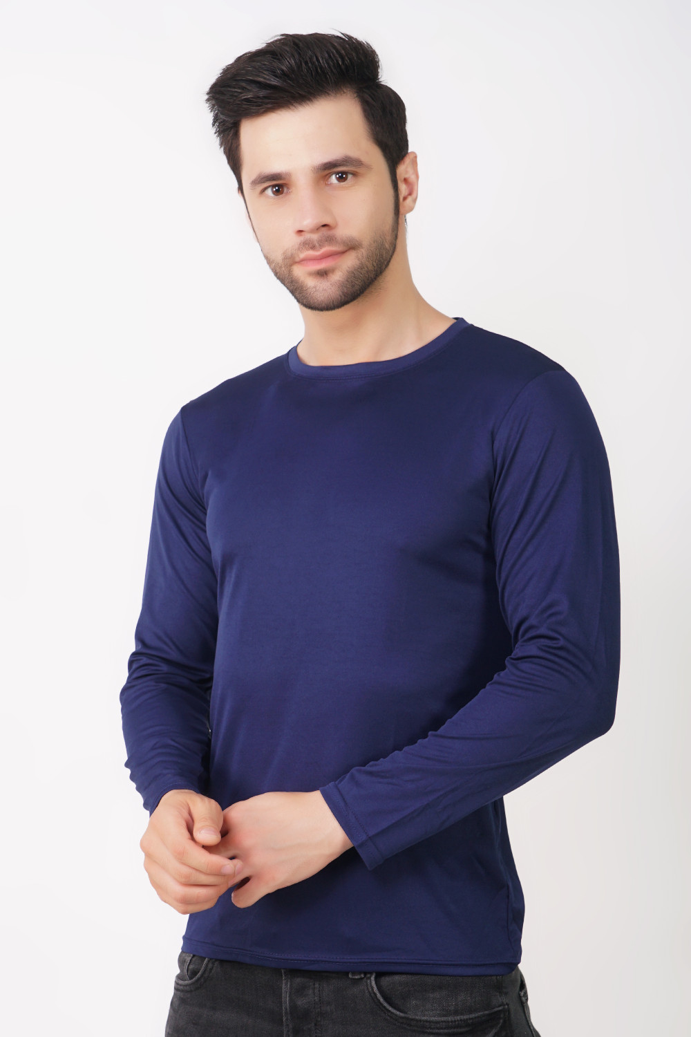 Image of KASPY Solid Men Round Neck Navy Blue T-Shirt