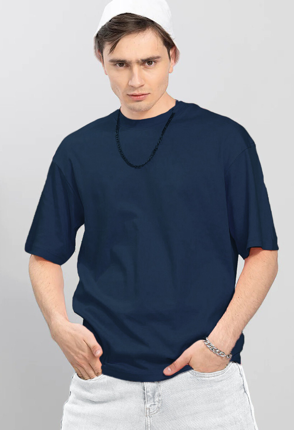 Image of BEING WANTED Solid Men Round Neck Dark Blue T-Shirt