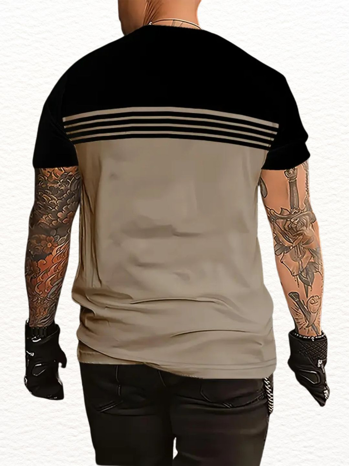 Image of TrendsTalk Colorblock Men Round Neck Black, Beige T-Shirt
