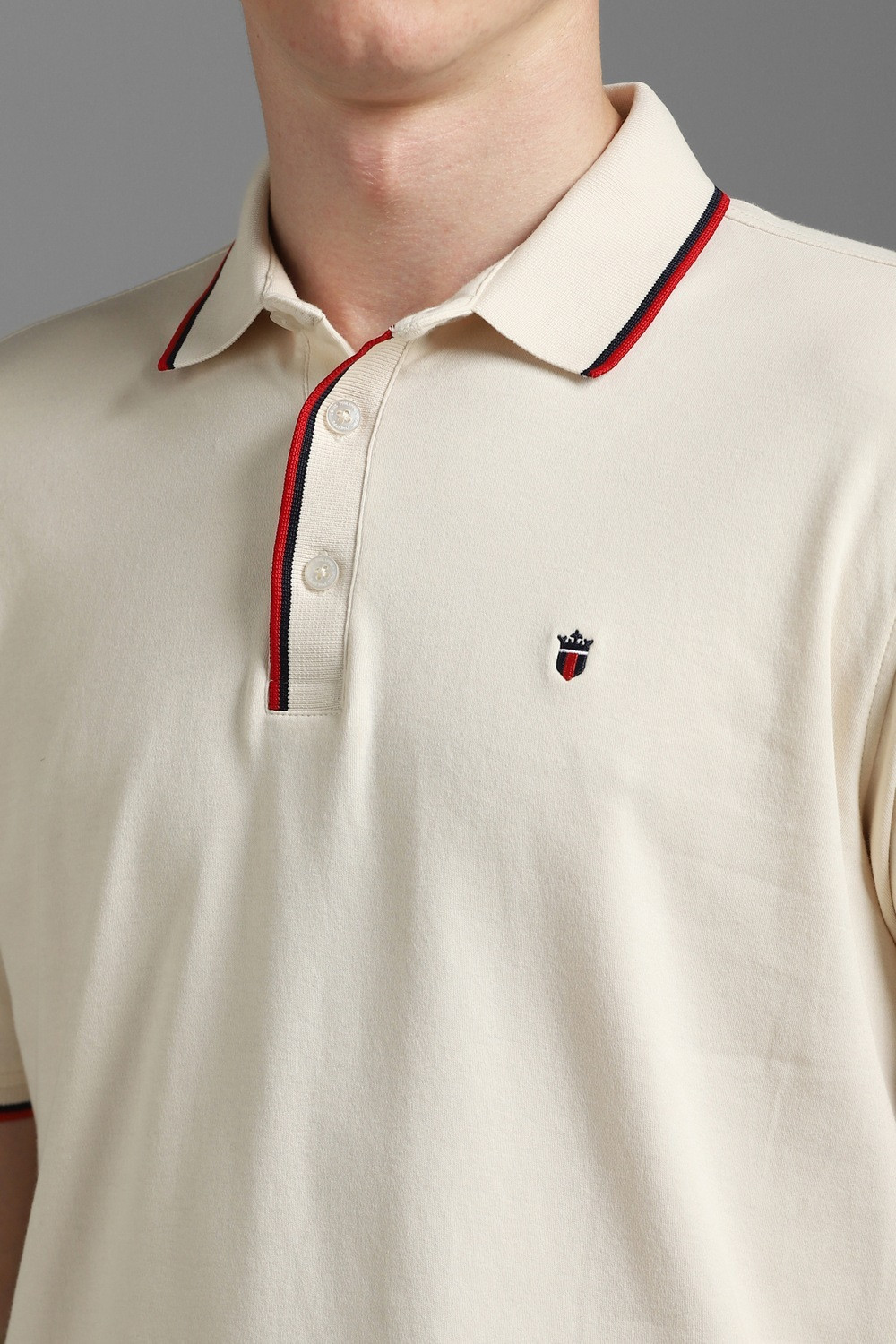 Image of LOUIS PHILIPPE Solid Men Polo Neck Beige T-Shirt