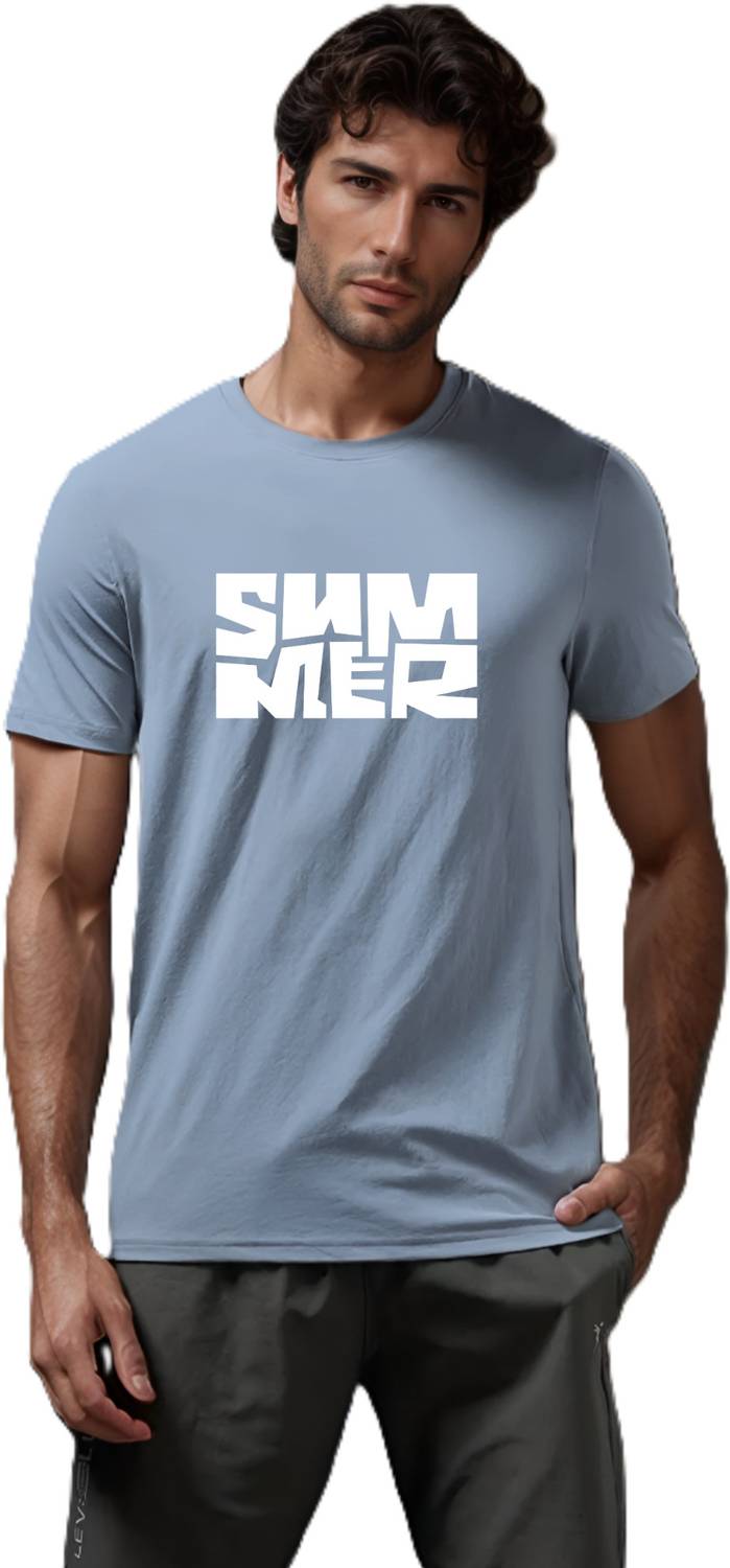 BlueFicus Printed Men Round Neck Grey T-Shirt