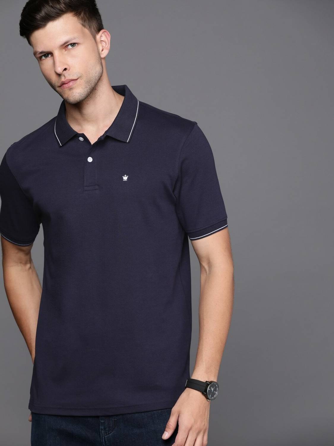 LOUIS PHILIPPE Regular Fit Formal Men Solid Polo Neck Pure Cotton