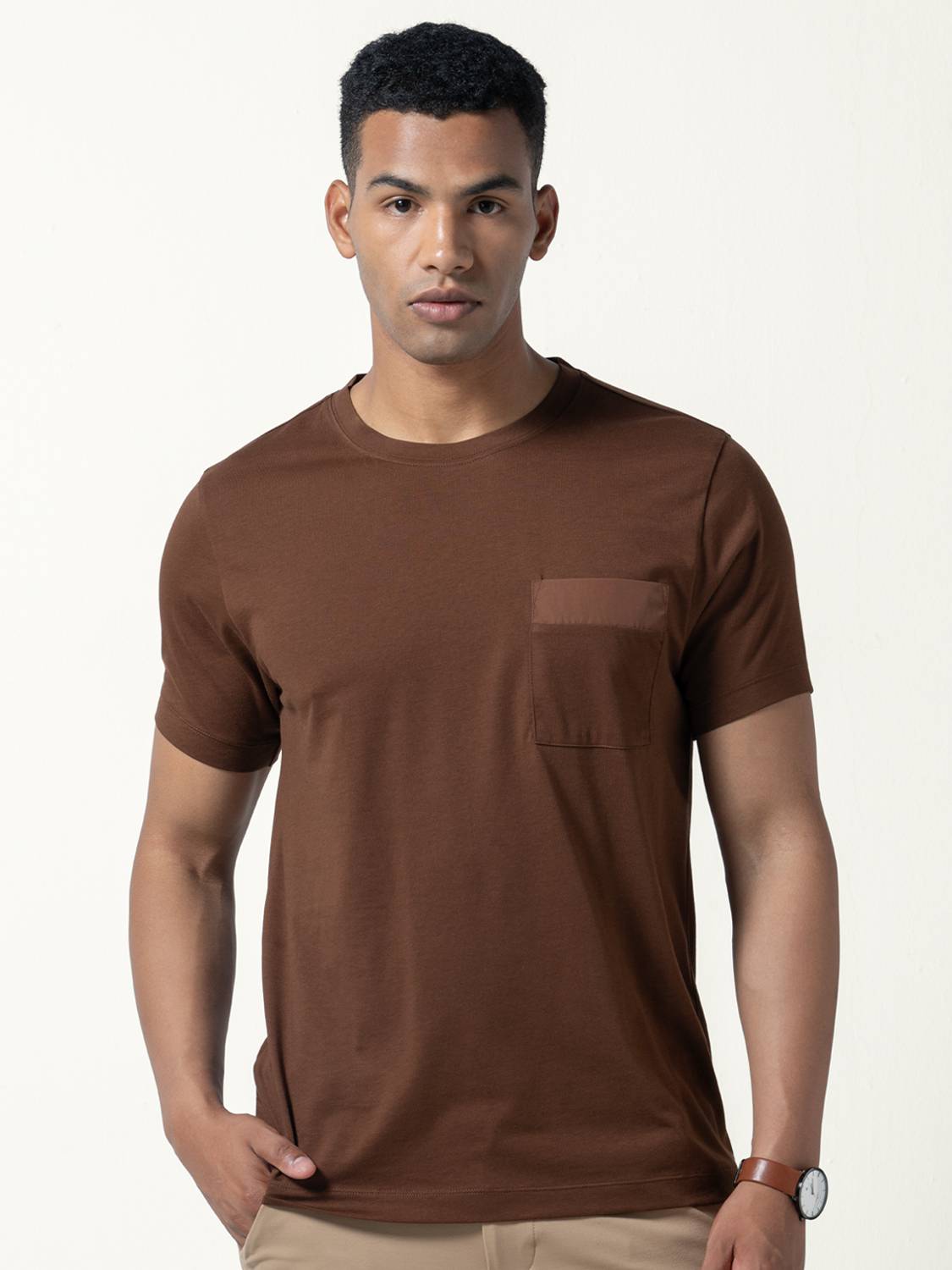 Damensch Men Printed Crew Neck Cotton Blend Brown T-Shirt