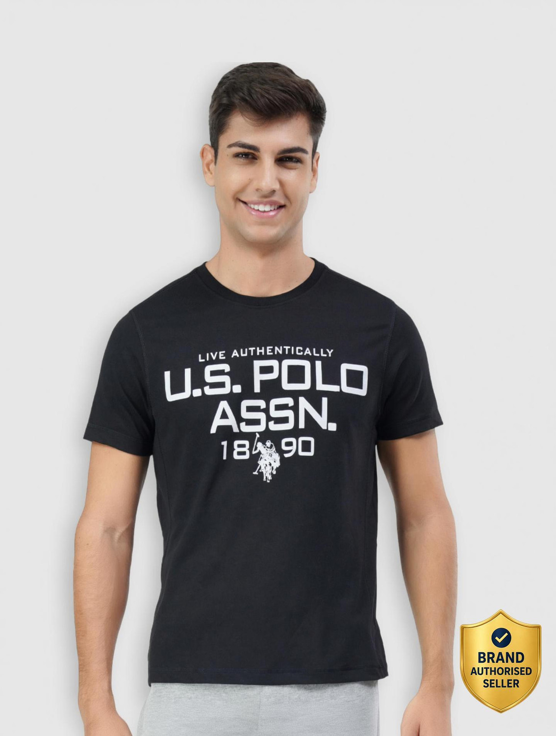 Image of U.S. POLO ASSN. Printed Men Round Neck Black T-Shirt