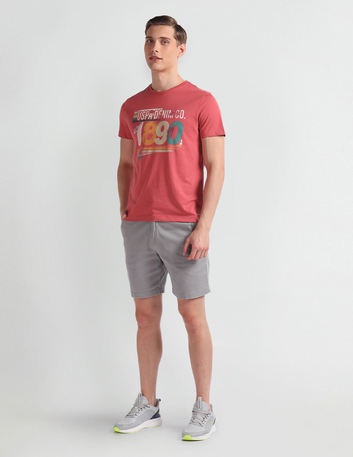 Image of U.S. POLO ASSN. Typography Men Round Neck Pink T-Shirt