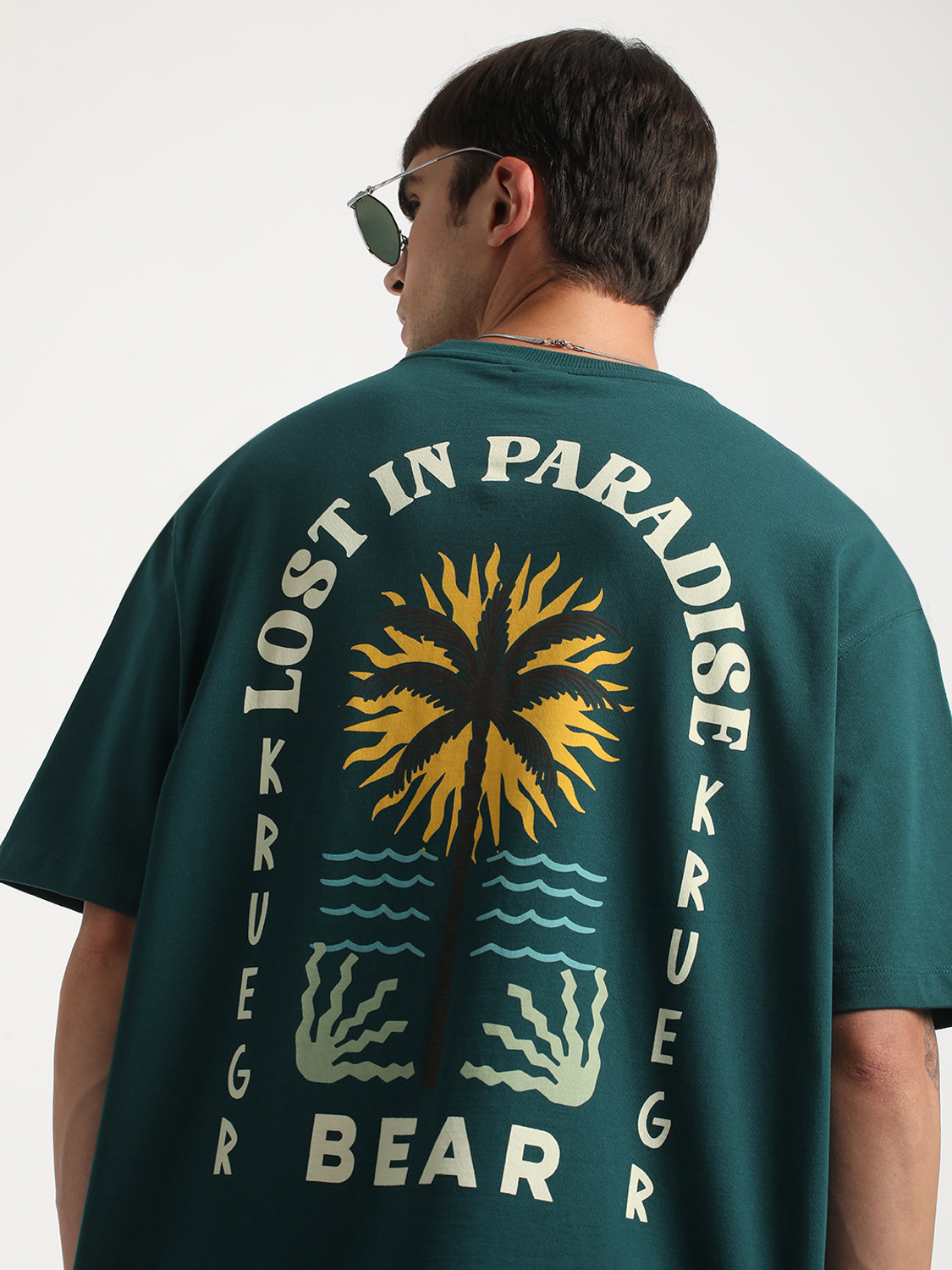Image of THE BEAR HOUSE Printed Men Round Neck Green T-Shirt