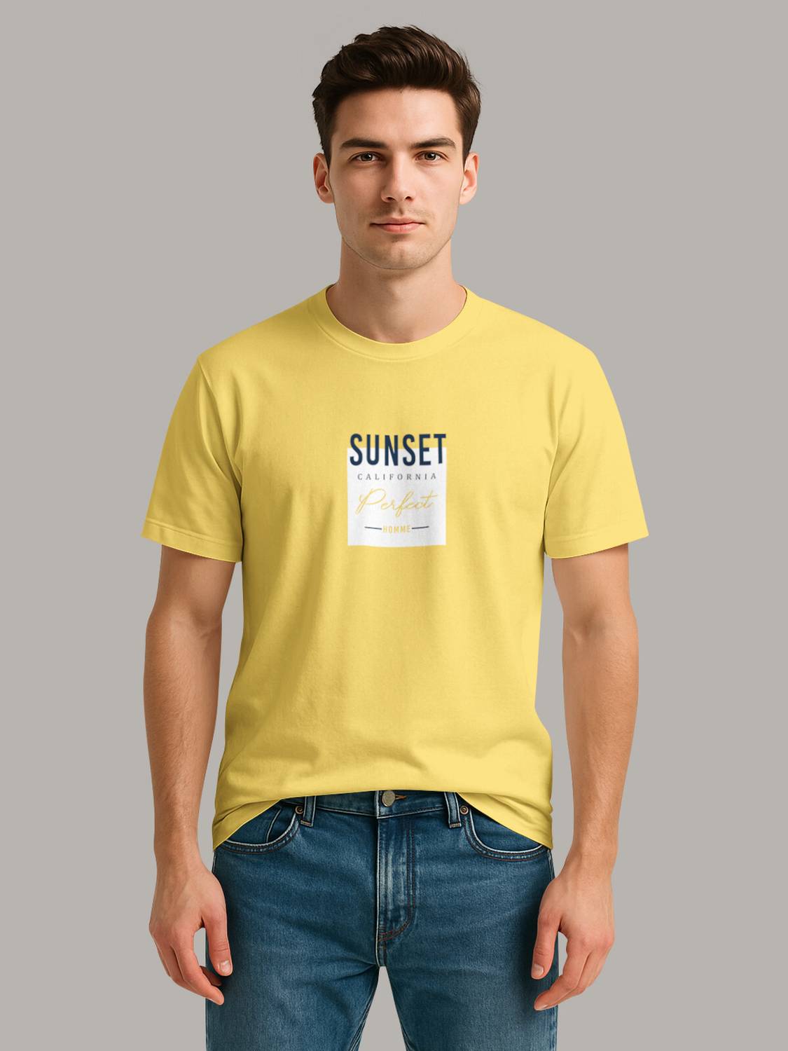 Bullmer Graphic Print Men Round Neck Yellow T-Shirt