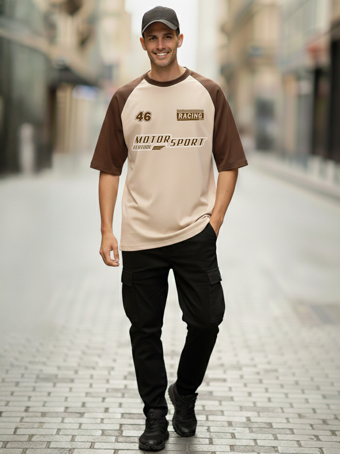 Image of Leotude Printed Men Round Neck Beige T-Shirt
