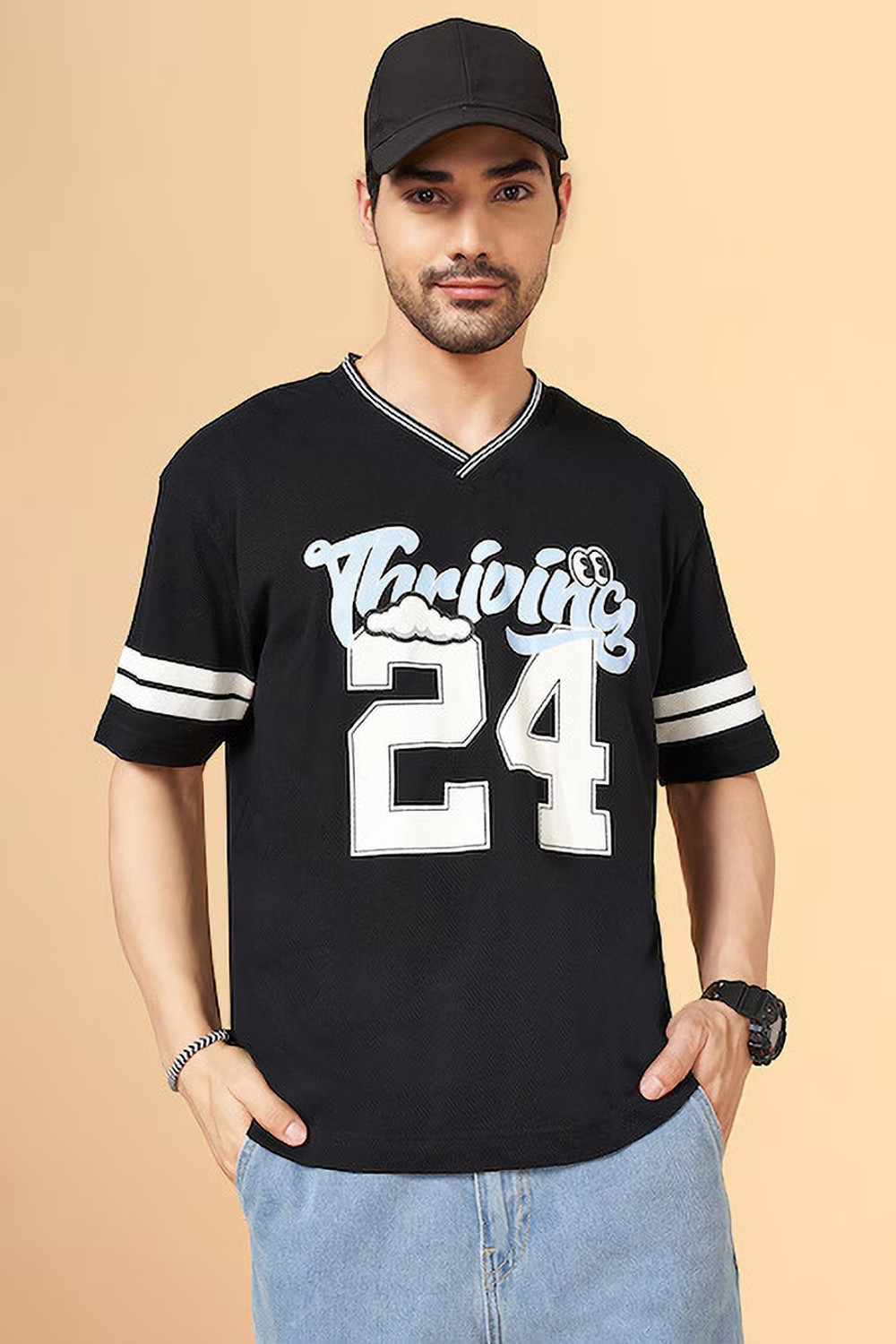 Image of CMS CLOTHING Printed Men Round Neck Black T-Shirt