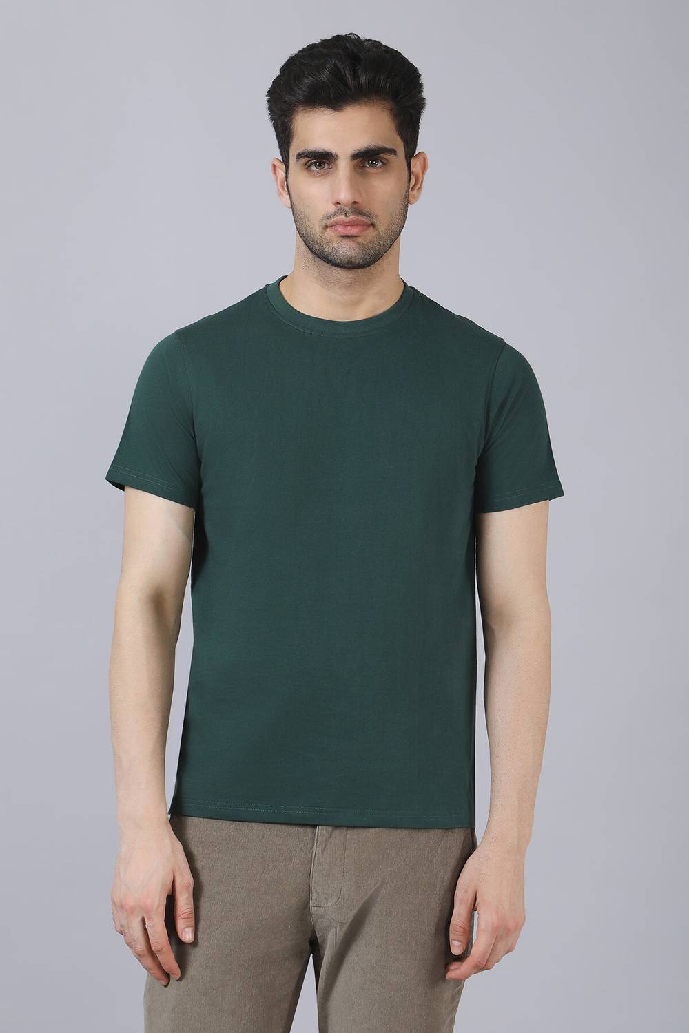BELANO Solid Men Round Neck Dark Green T-Shirt