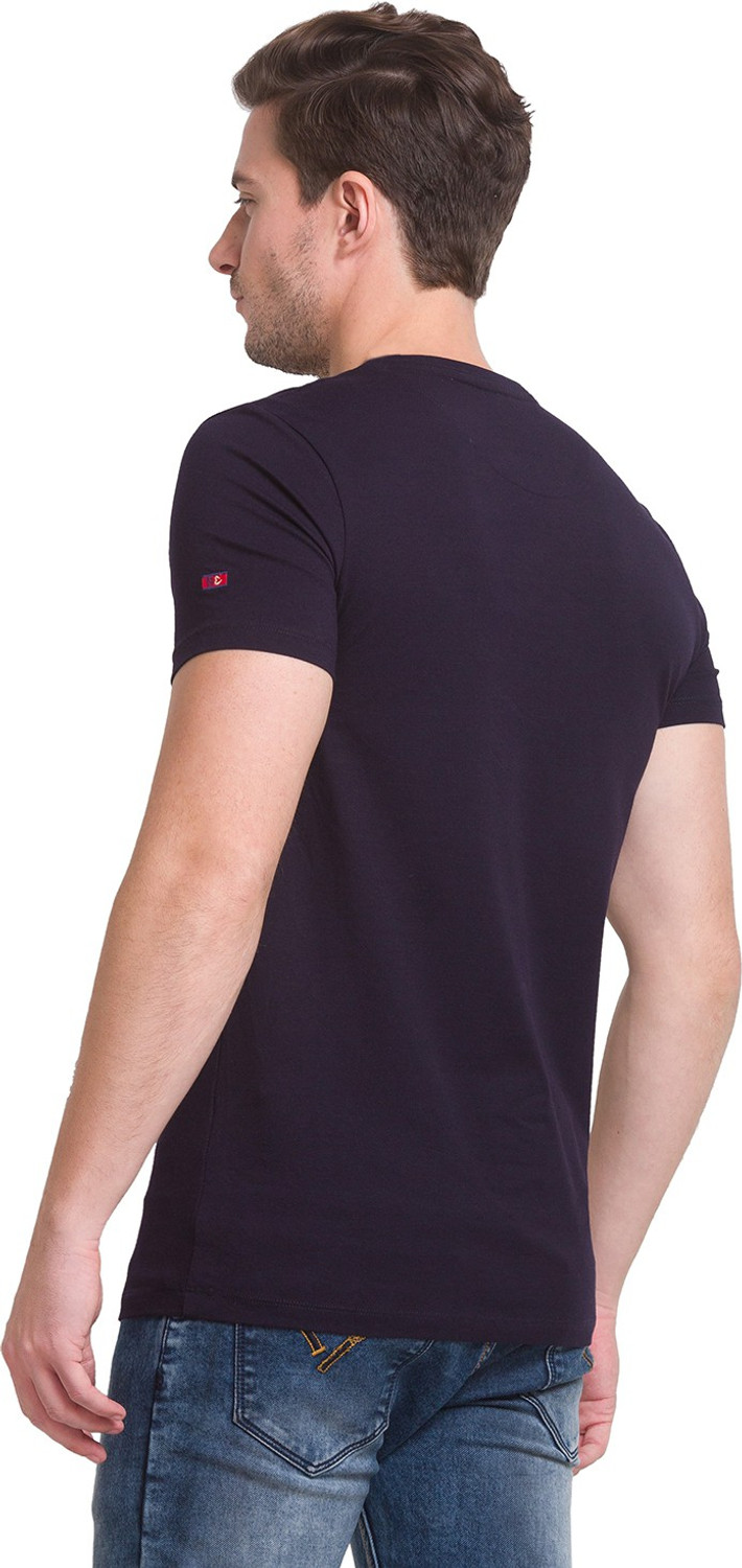 Image of BEING HUMAN Typography Men Round Neck Dark Blue T-Shirt