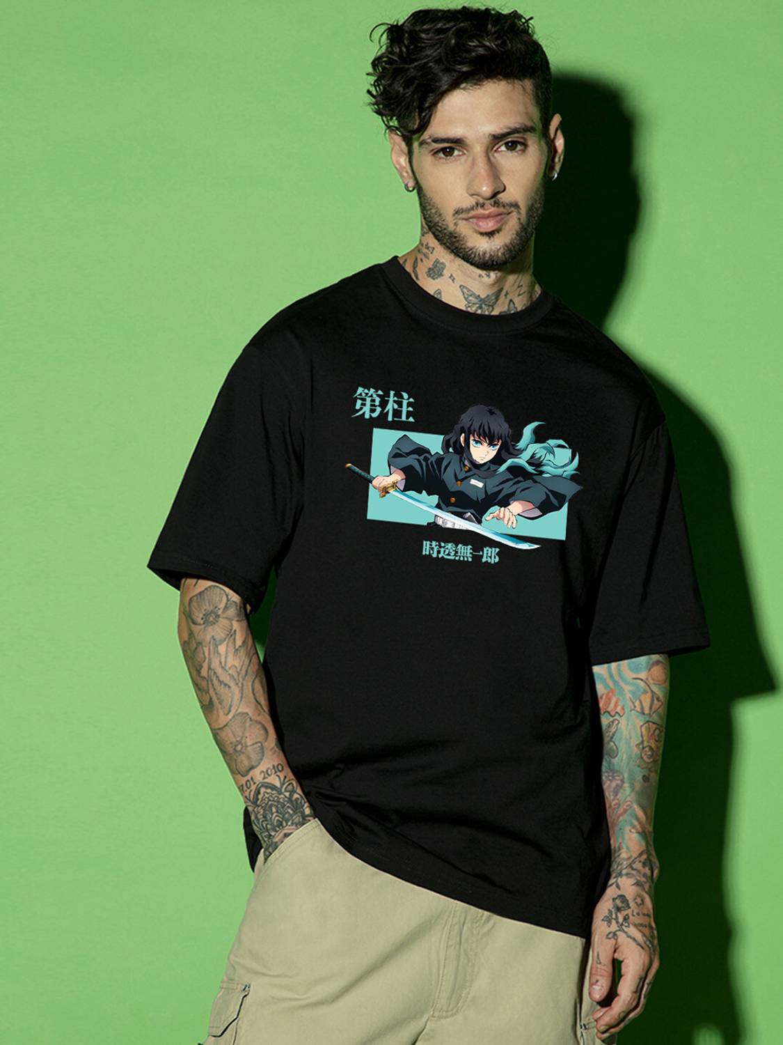BEWAKOOF Demon Slayer Men Graphic Print Round Neck Pure Cotton Black T-Shirt