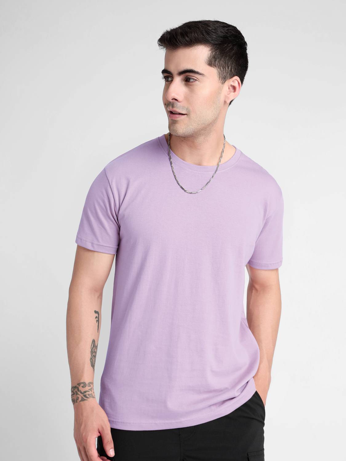 BEYOUNG Solid Men Round Neck Purple T-Shirt