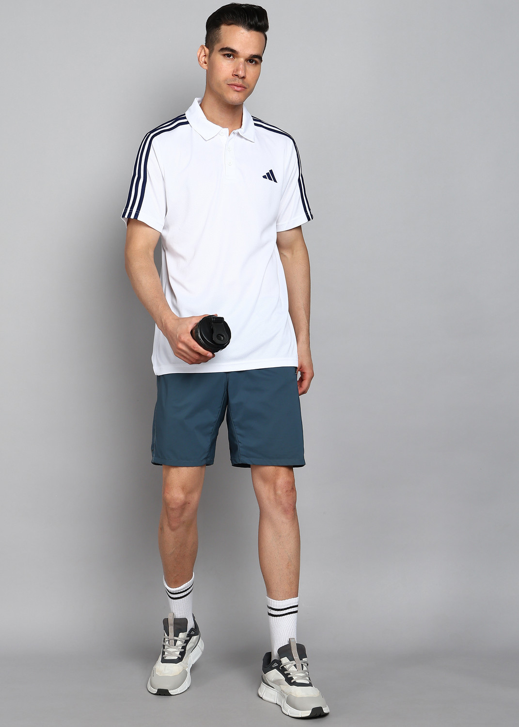 Image of ADIDAS Self Design Men Polo Neck White T-Shirt