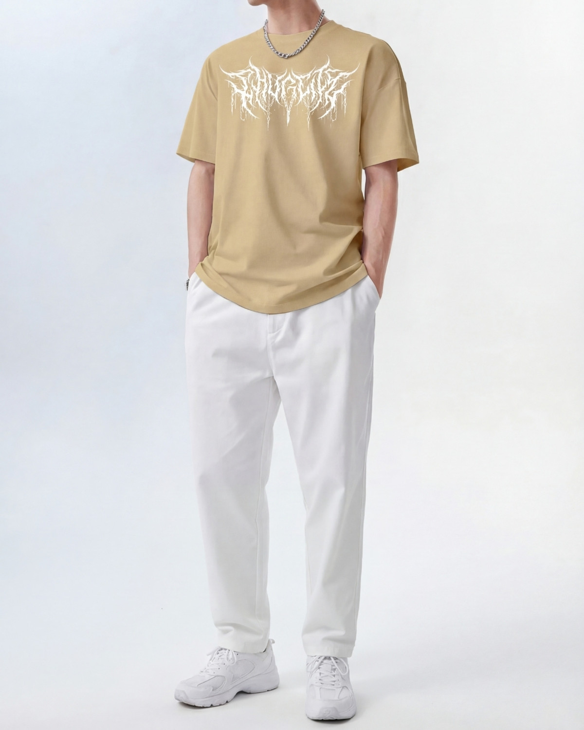 Image of FLYIND VOGUE OUTFIT Printed Men Round Neck Beige T-Shirt