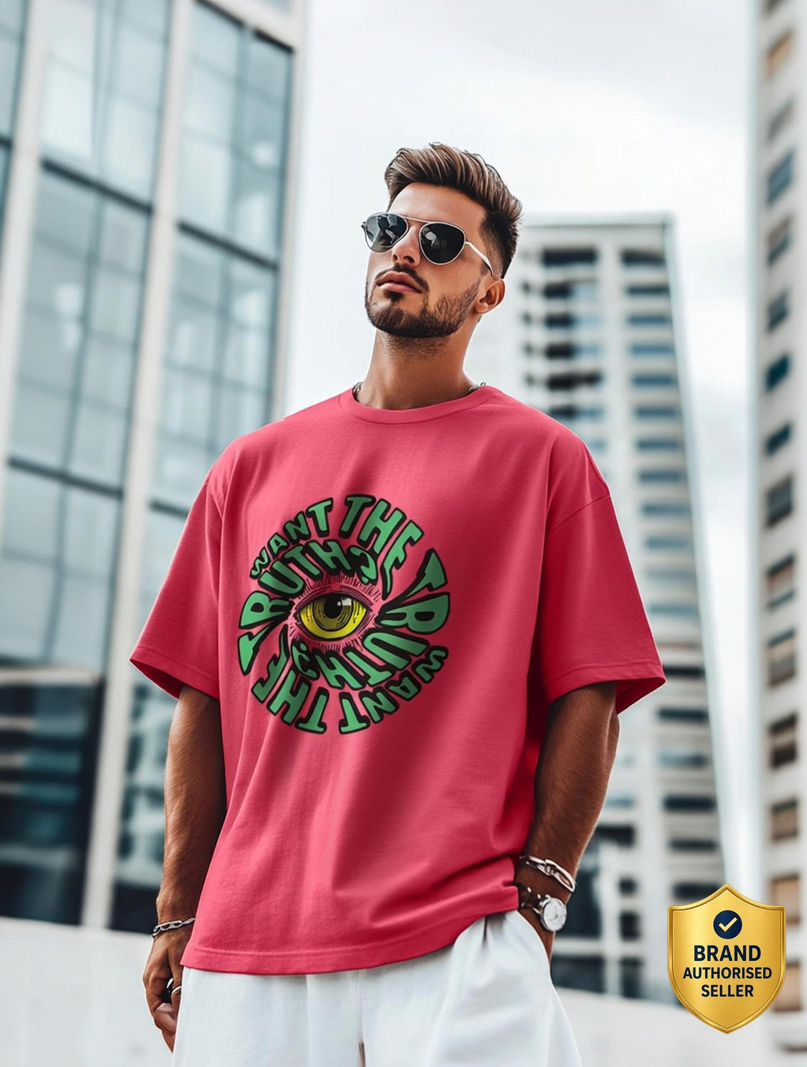 Image of Veirdo Typography, Graphic Print Men Round Neck Pink T-Shirt