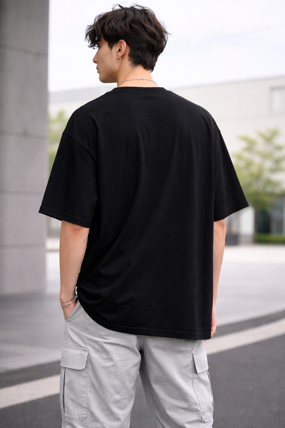 Image of TENRUN Printed Men Round Neck Black T-Shirt