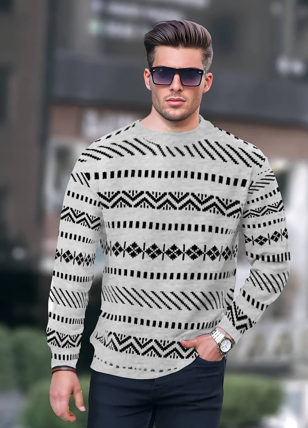 KELONBRO Men Printed Round Neck Cotton Blend Grey T-Shirt