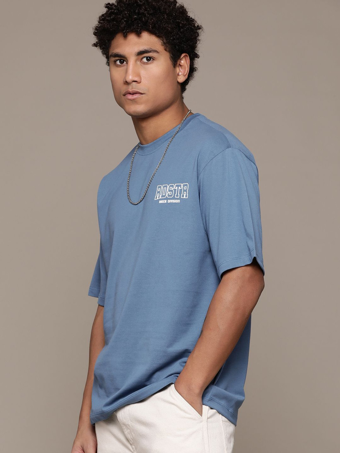 Image of Roadster Solid Men Round Neck Blue T-Shirt