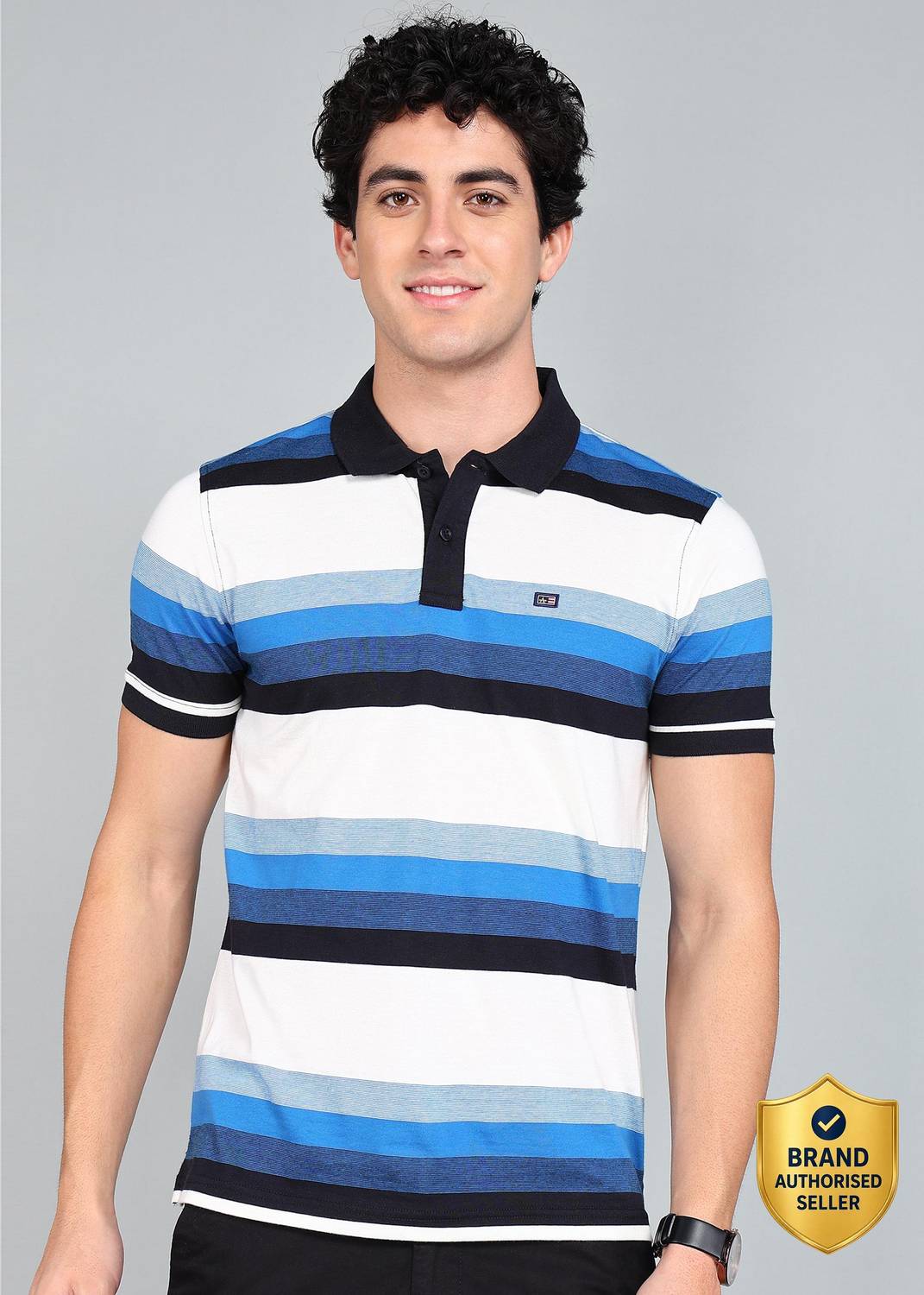 Arrow Sport Striped Men Polo Neck Blue T-Shirt