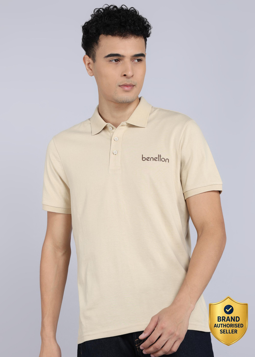 Image of United Colors of Benetton Solid Men Polo Neck Brown T-Shirt