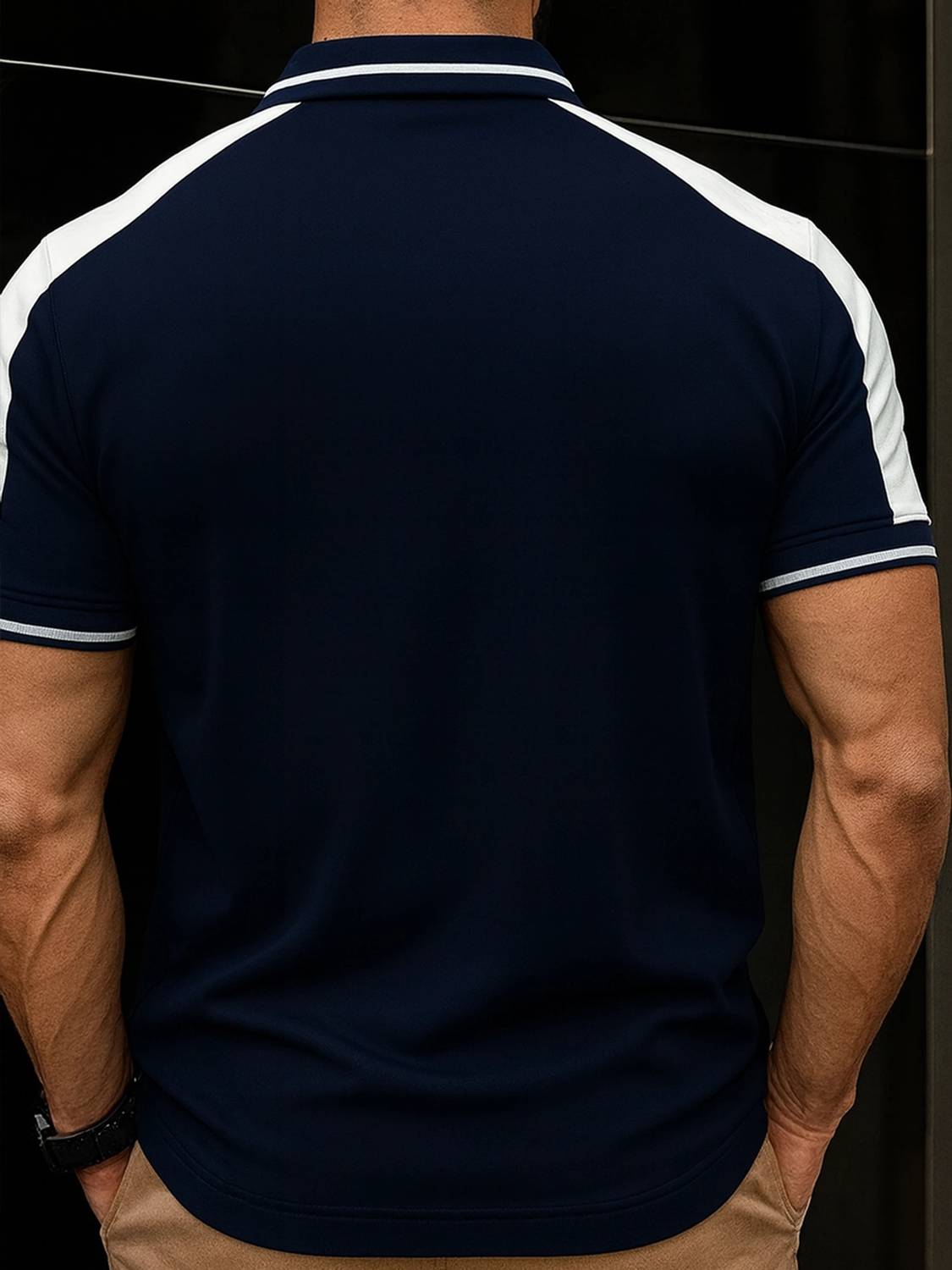 Jump Cuts Dark Blue Polo Neck T-Shirt - Image 4