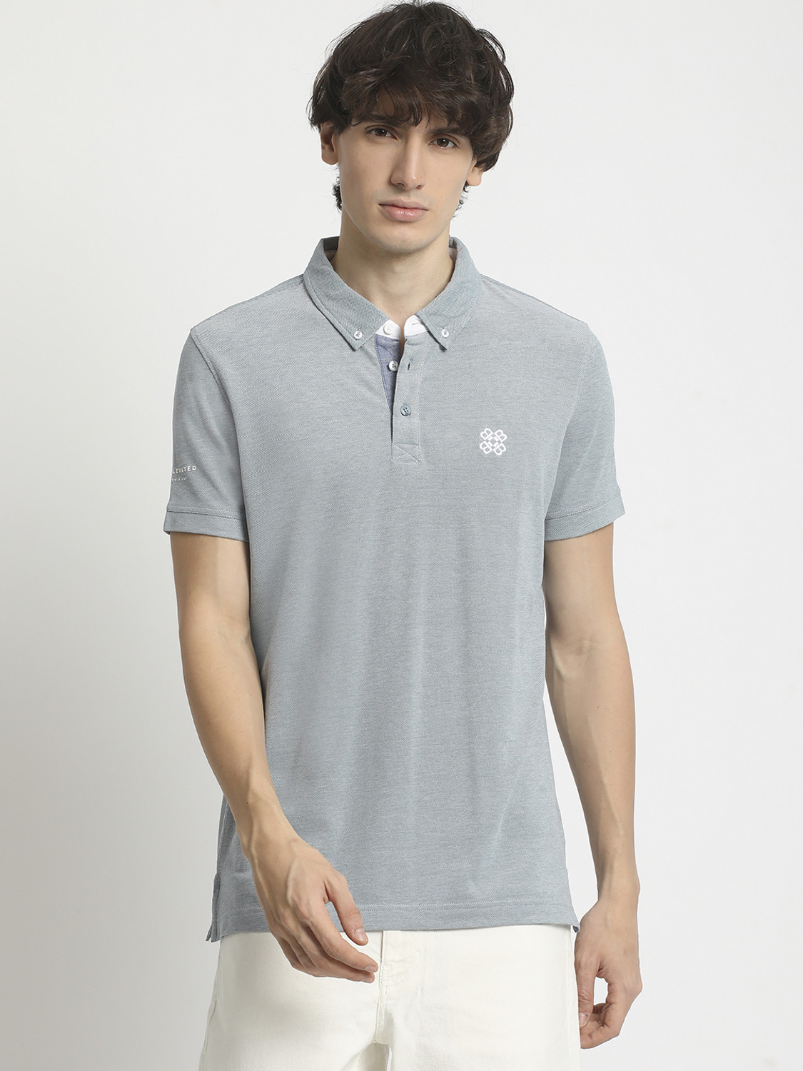 Image of THE BEAR HOUSE Solid Men Polo Neck Blue T-Shirt