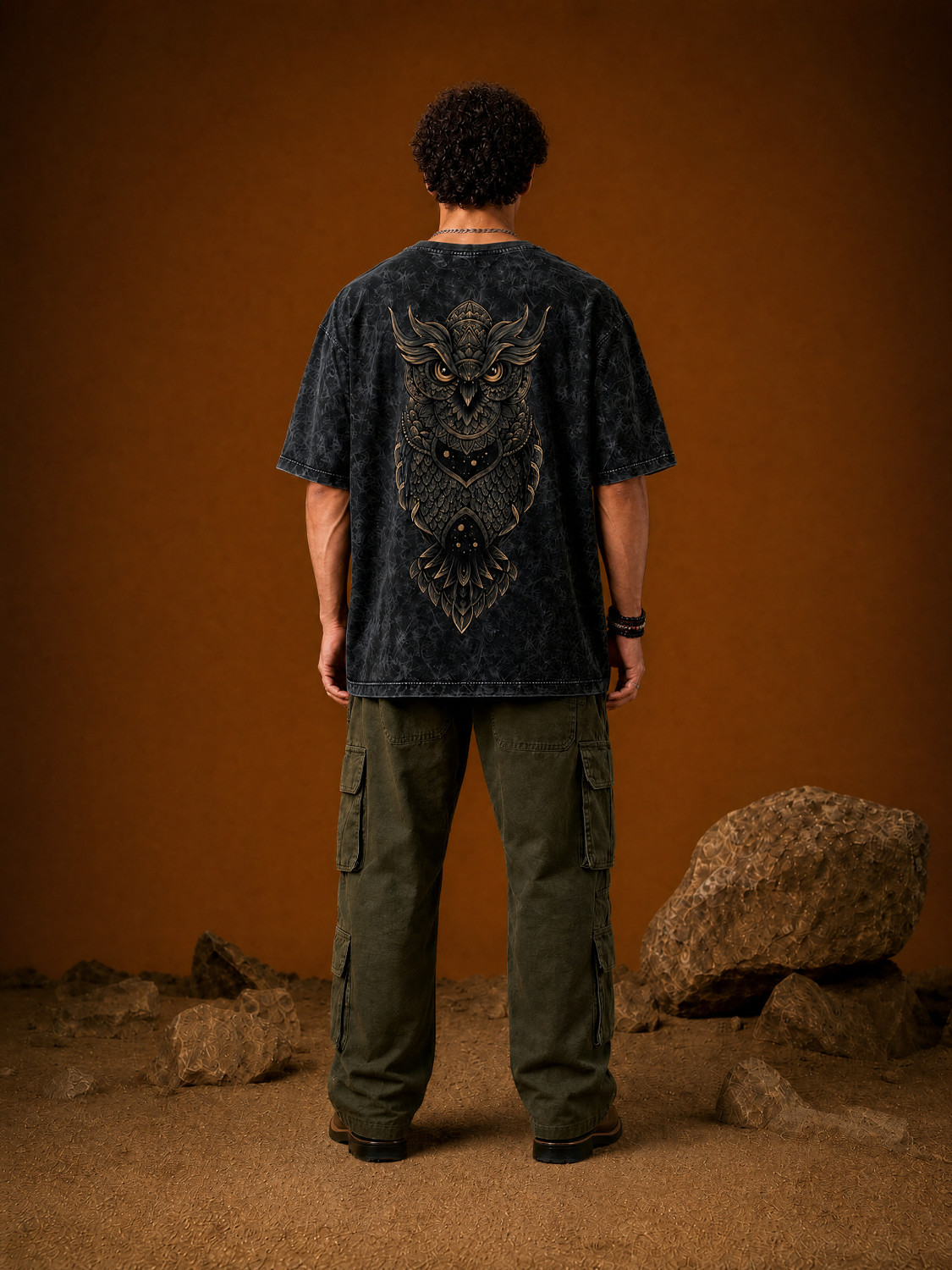 Image of Woops studio! Printed Men Round Neck Black T-Shirt