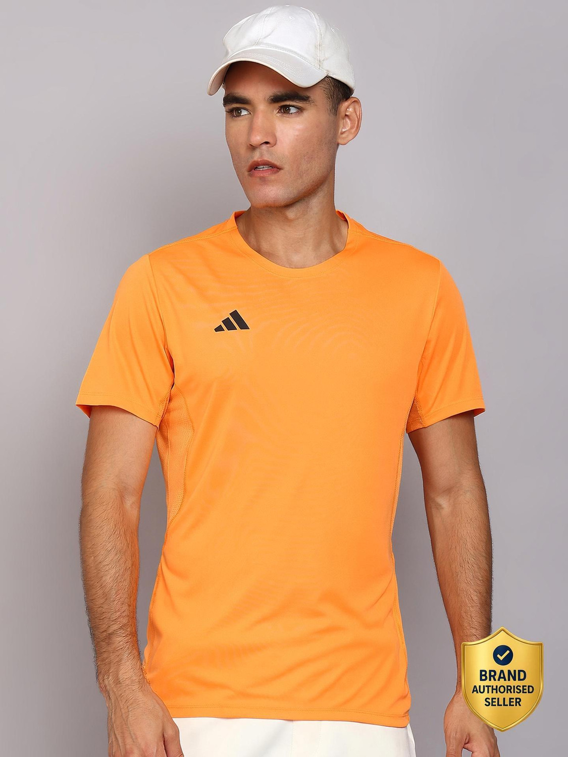 Image of ADIDAS Solid Men Crew Neck Orange T-Shirt