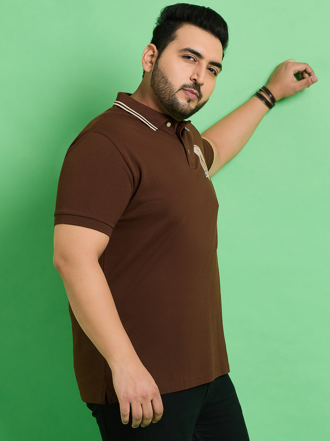 Image of bigbanana Printed Men Polo Neck Brown T-Shirt
