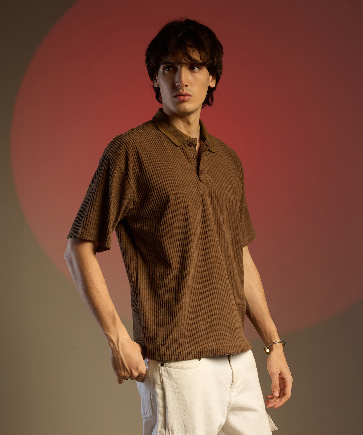 Image of CAMPUS SUTRA Solid Men Polo Neck Brown T-Shirt