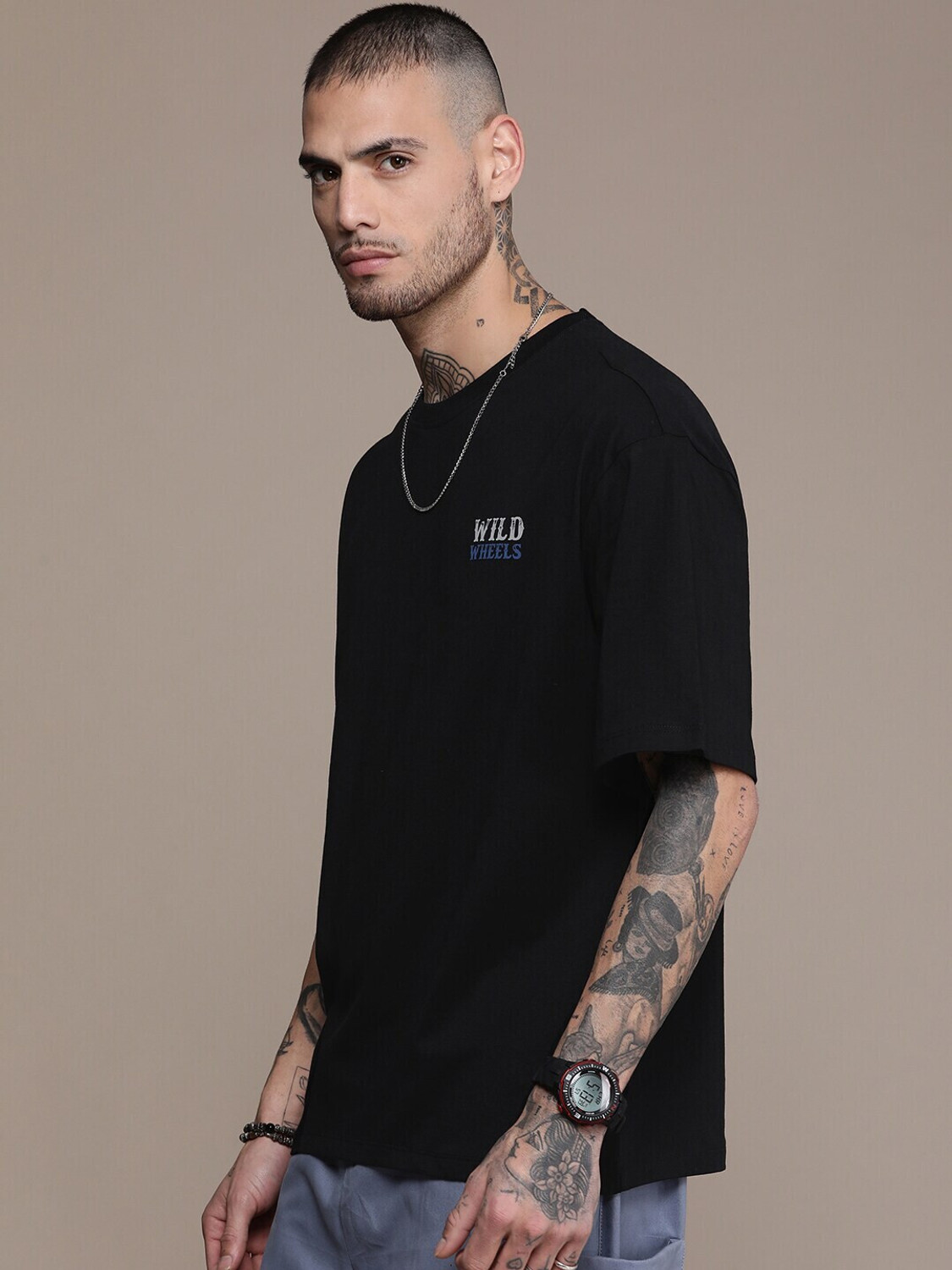 Image of Roadster Printed Men Round Neck Black T-Shirt