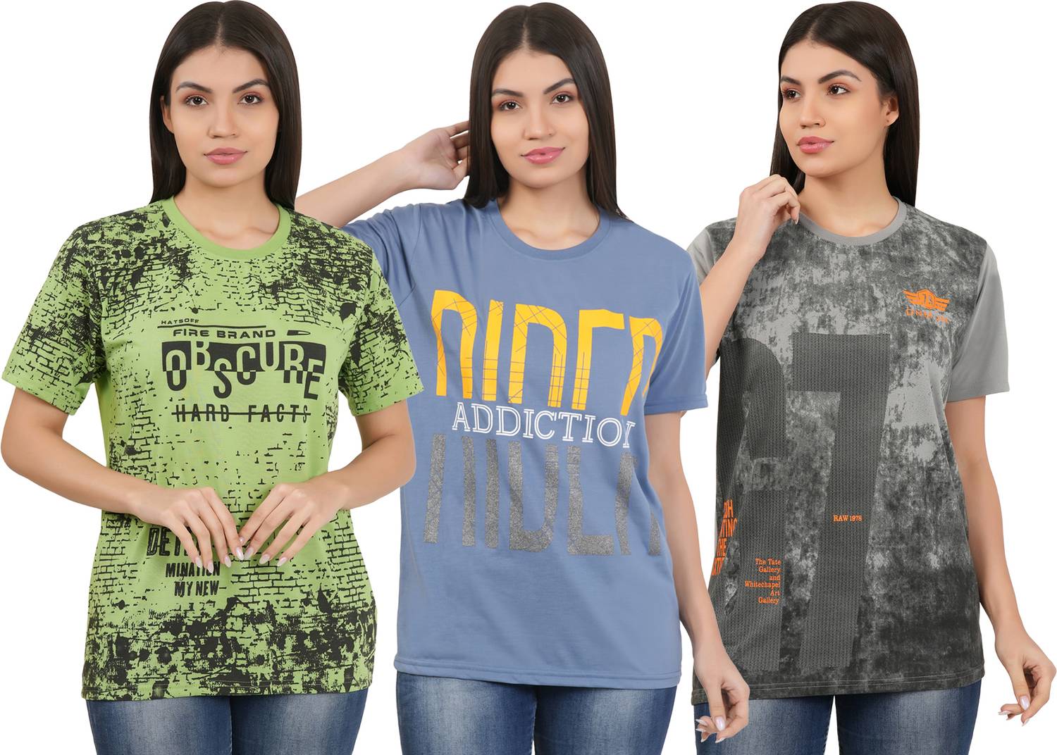 69GAL Printed Women Round Neck Multicolor T-Shirt