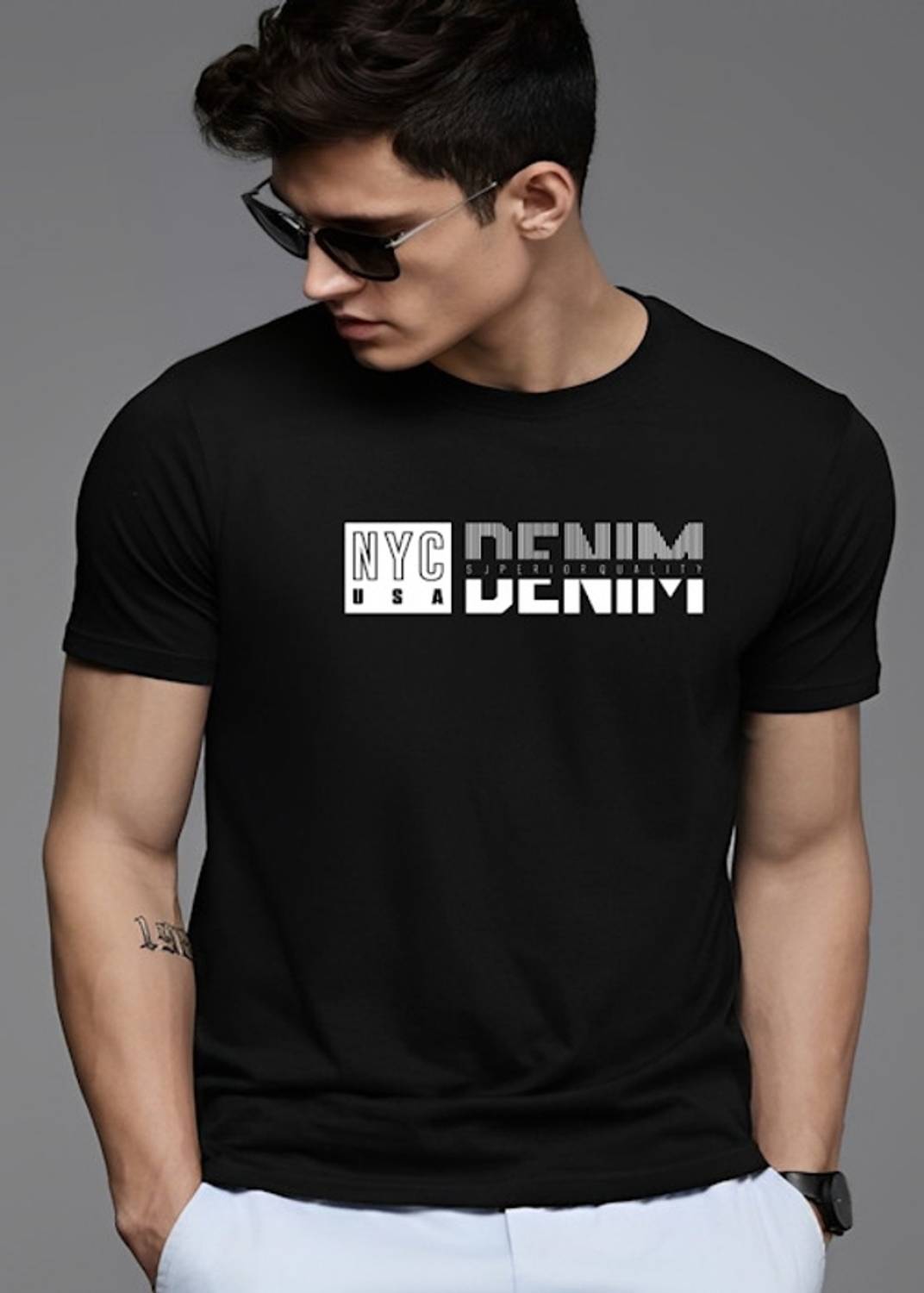 Reya Men Printed Round Neck Cotton Blend Black T-Shirt