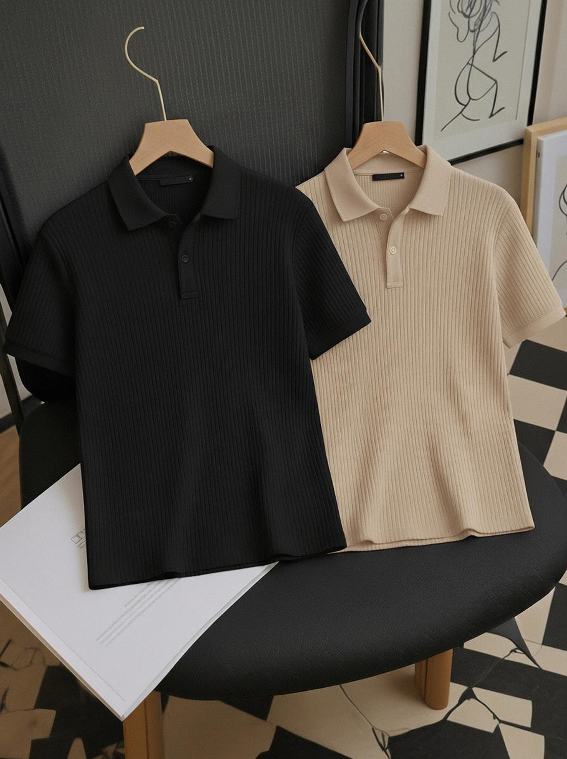 Image of Try This Men Solid Polo Neck Cotton Blend Black, Brown T-Shirt