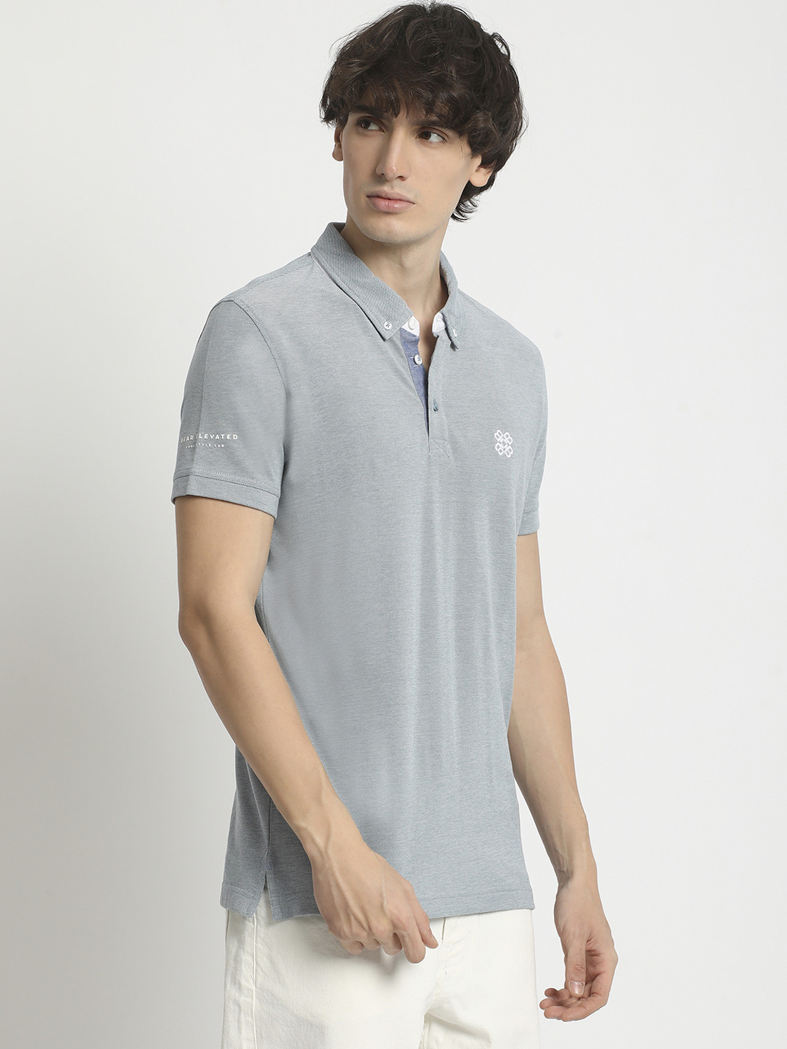 Image of THE BEAR HOUSE Solid Men Polo Neck Blue T-Shirt
