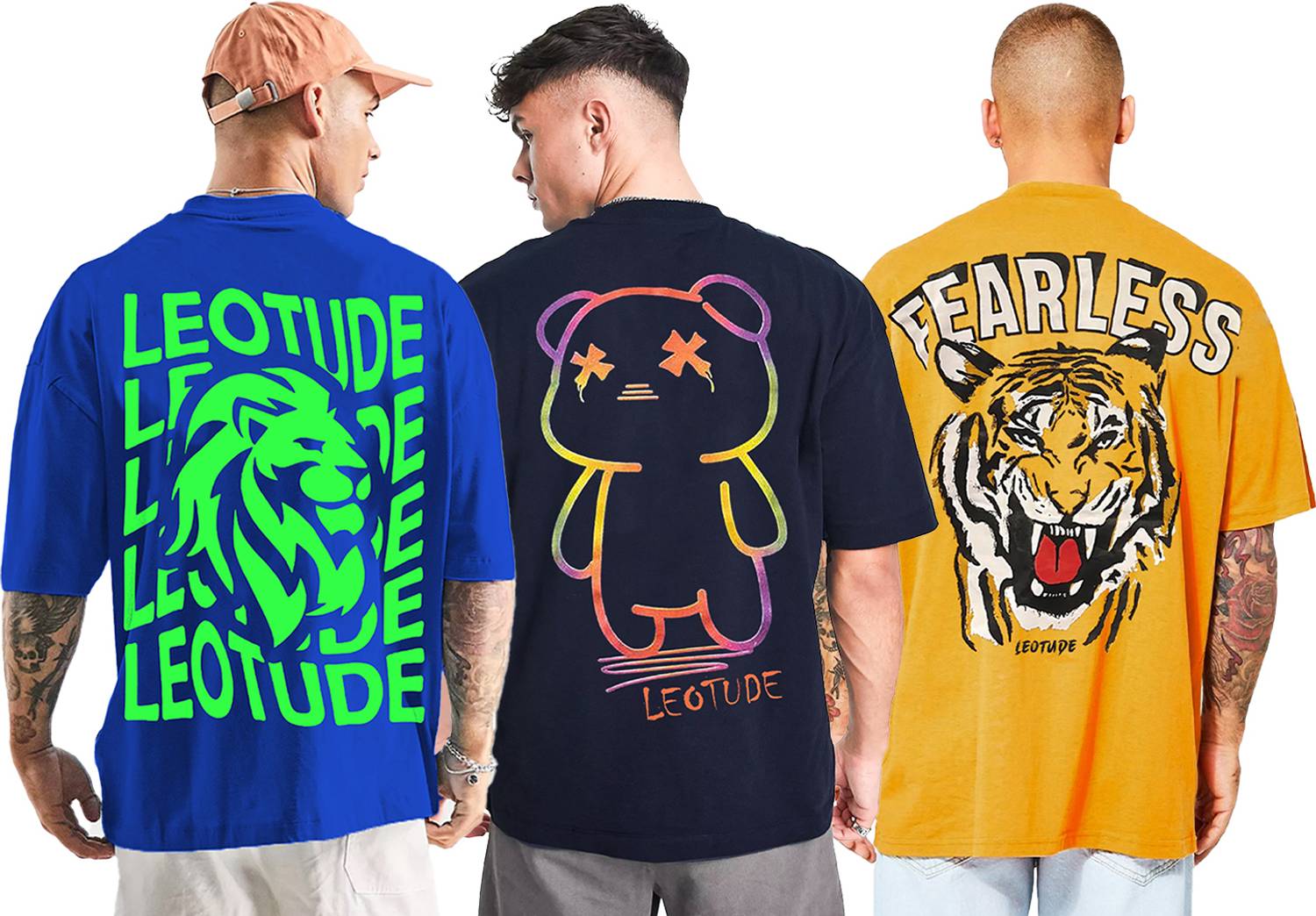 Leotude Men Printed Round Neck Cotton Blend Multicolor T-Shirt
