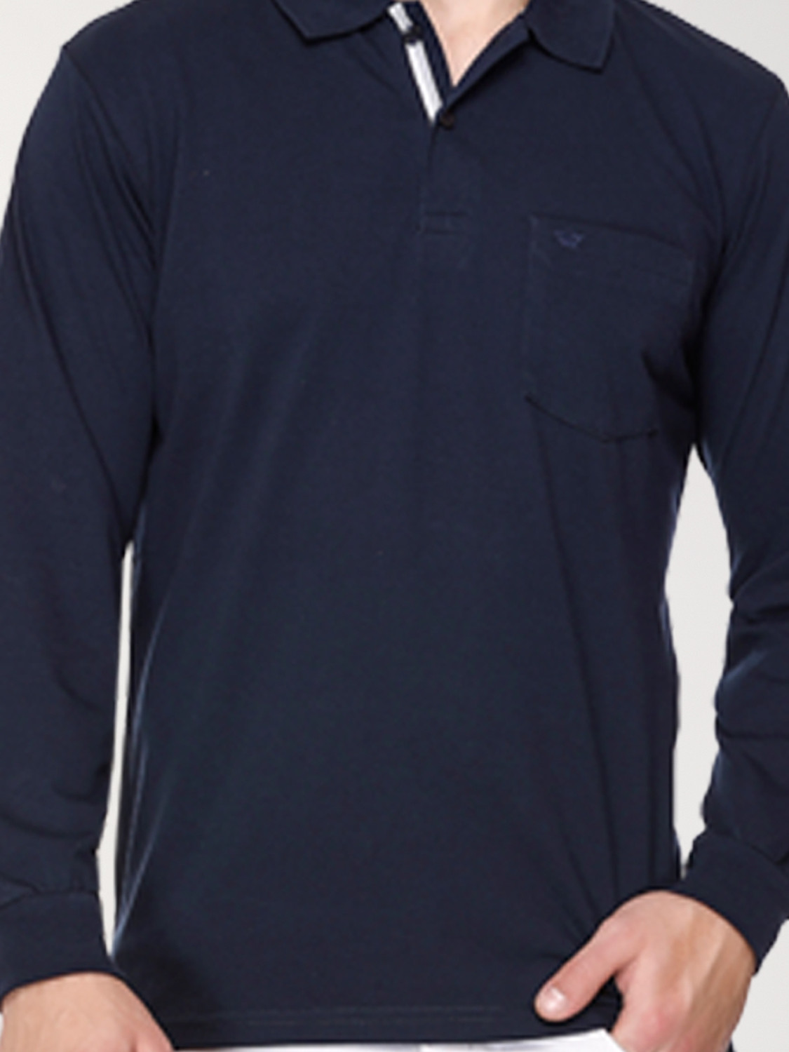 Image of ARRAY Solid Men Polo Neck Navy Blue T-Shirt