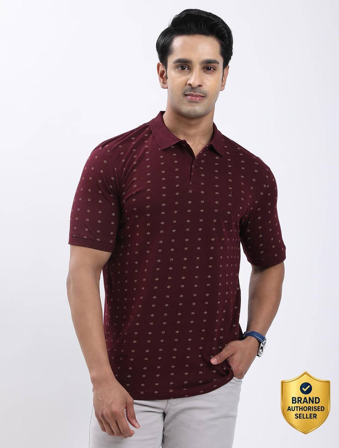 Indian Terrain Men Polo Neck Maroon T-Shirt - Image 1