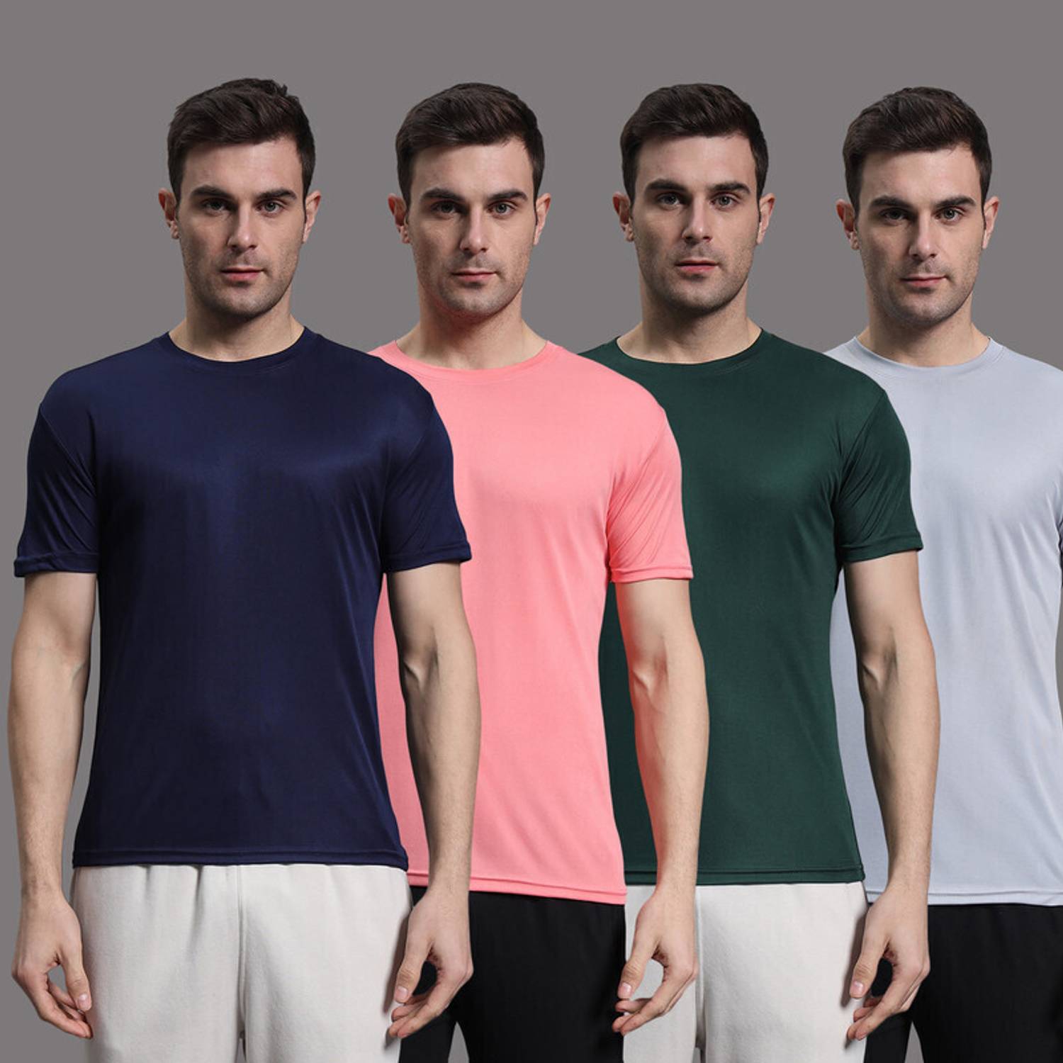 InkTees Pack of 4 Men Solid Round Neck Polyester Multicolor T-Shi
