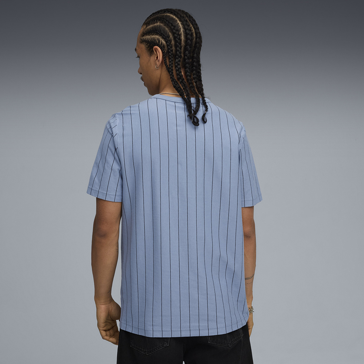 Image of PUMA Striped Men Crew Neck Blue T-Shirt