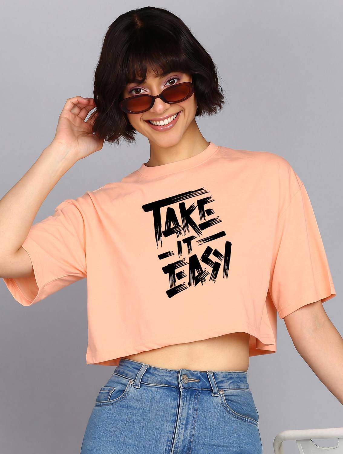 Adyavastram Typography Women Round Neck Pink T-Shirt