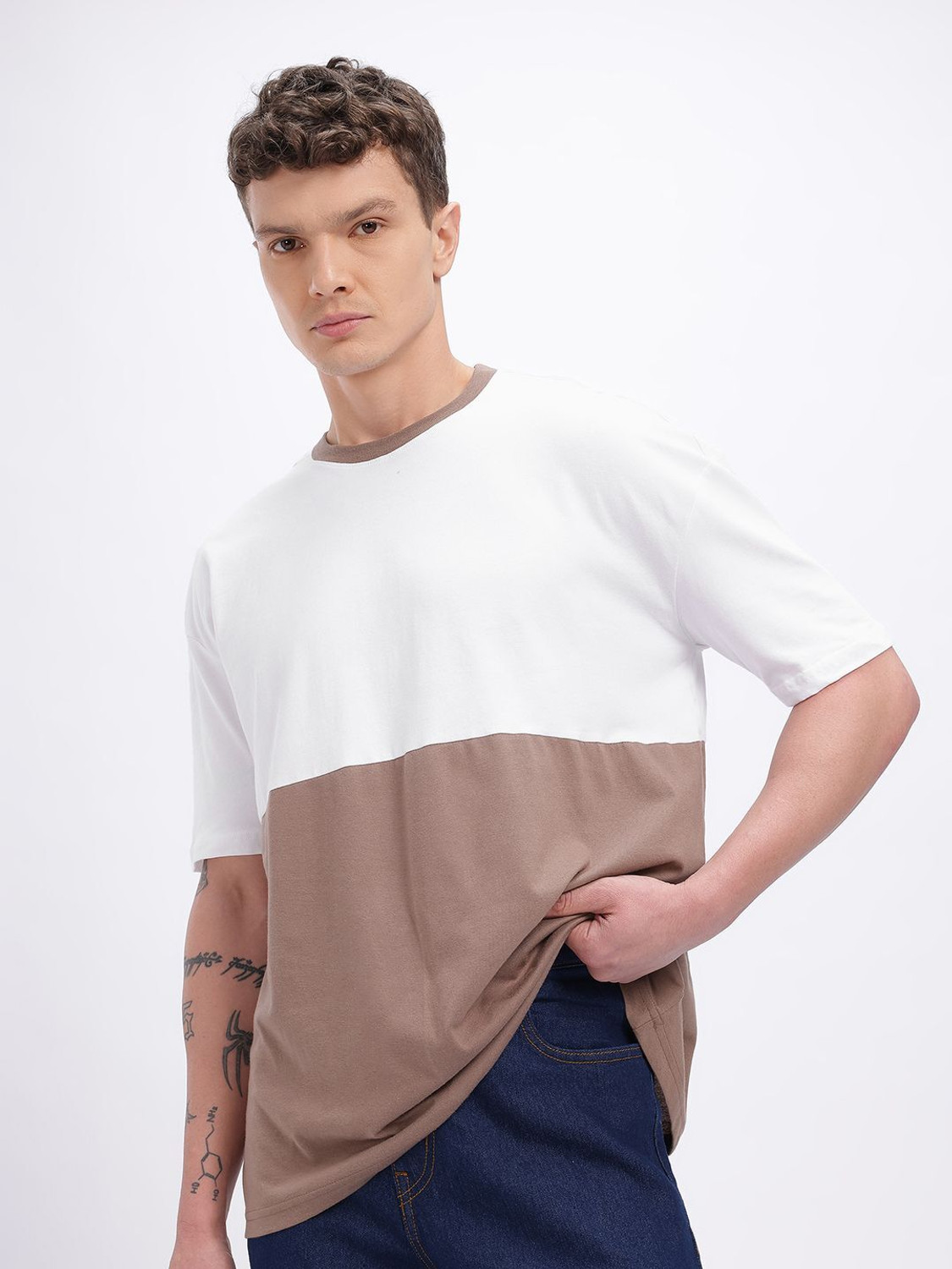 Image of Glitchez Colorblock Men Round Neck White T-Shirt