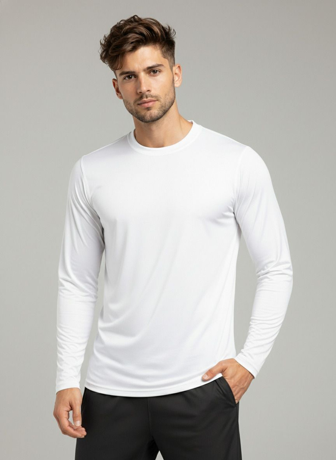 Image of Pochanki Solid Men Round Neck White T-Shirt