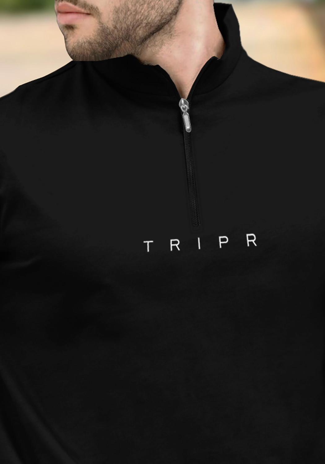 Image of TRIPR Printed Men Mandarin Collar Black T-Shirt