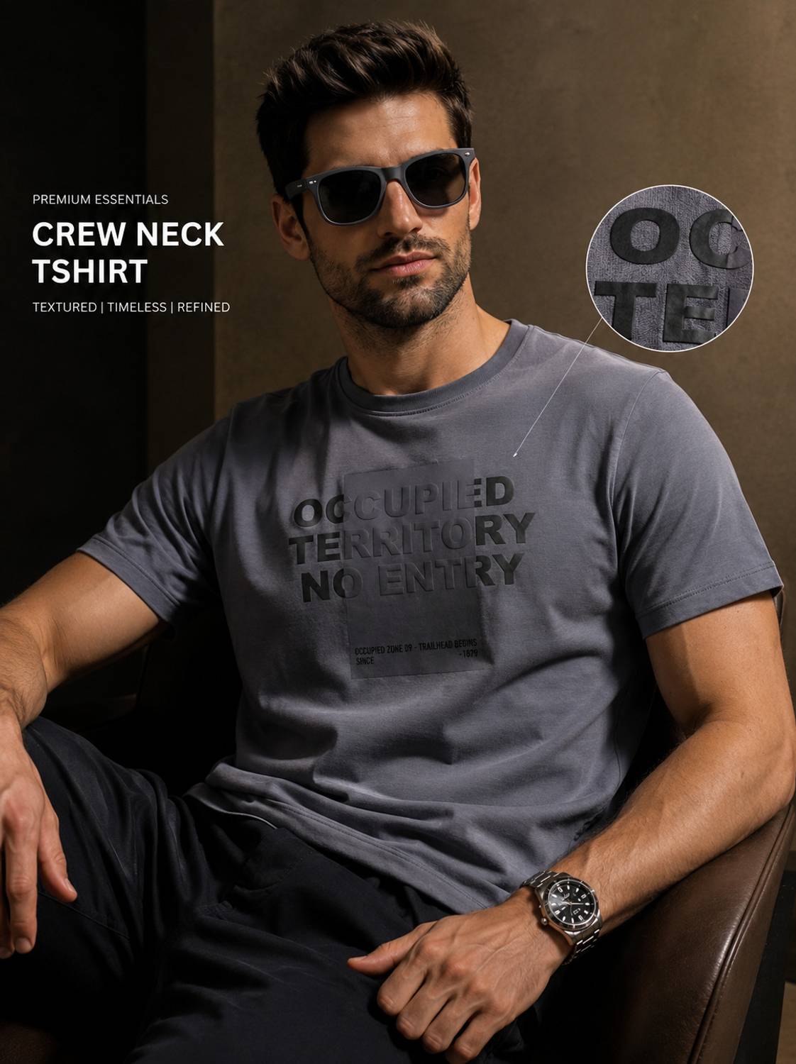 Occupied Clothing Co. Men Graphic Print Crew Neck Pure Cotton Blu