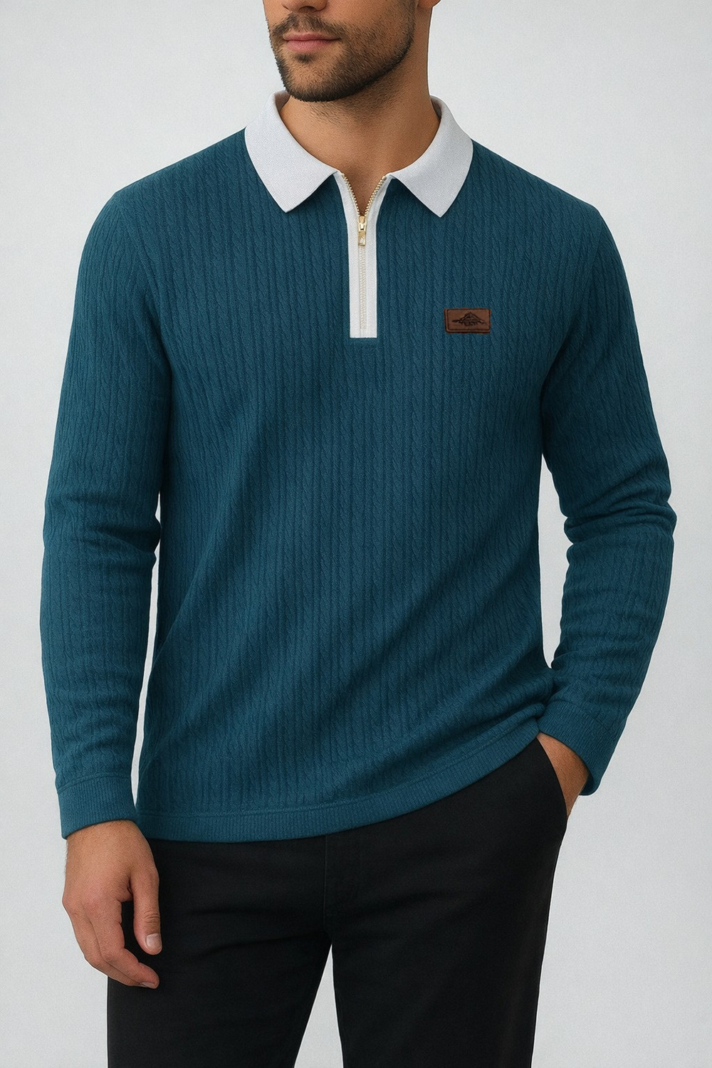 Image of METRONAUT Self Design Men Polo Neck Dark Green T-Shirt