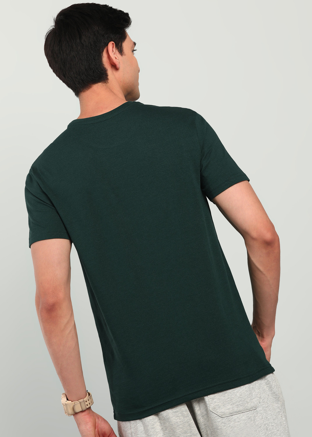 Image of United Colors of Benetton Typography Men Round Neck Dark Green T-Shirt
